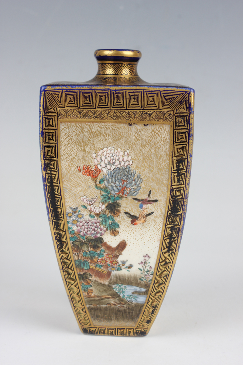 A pair of Japanese Satsuma earthenware vases, Meiji period, probably by Kinkozan, each of square - Image 35 of 37