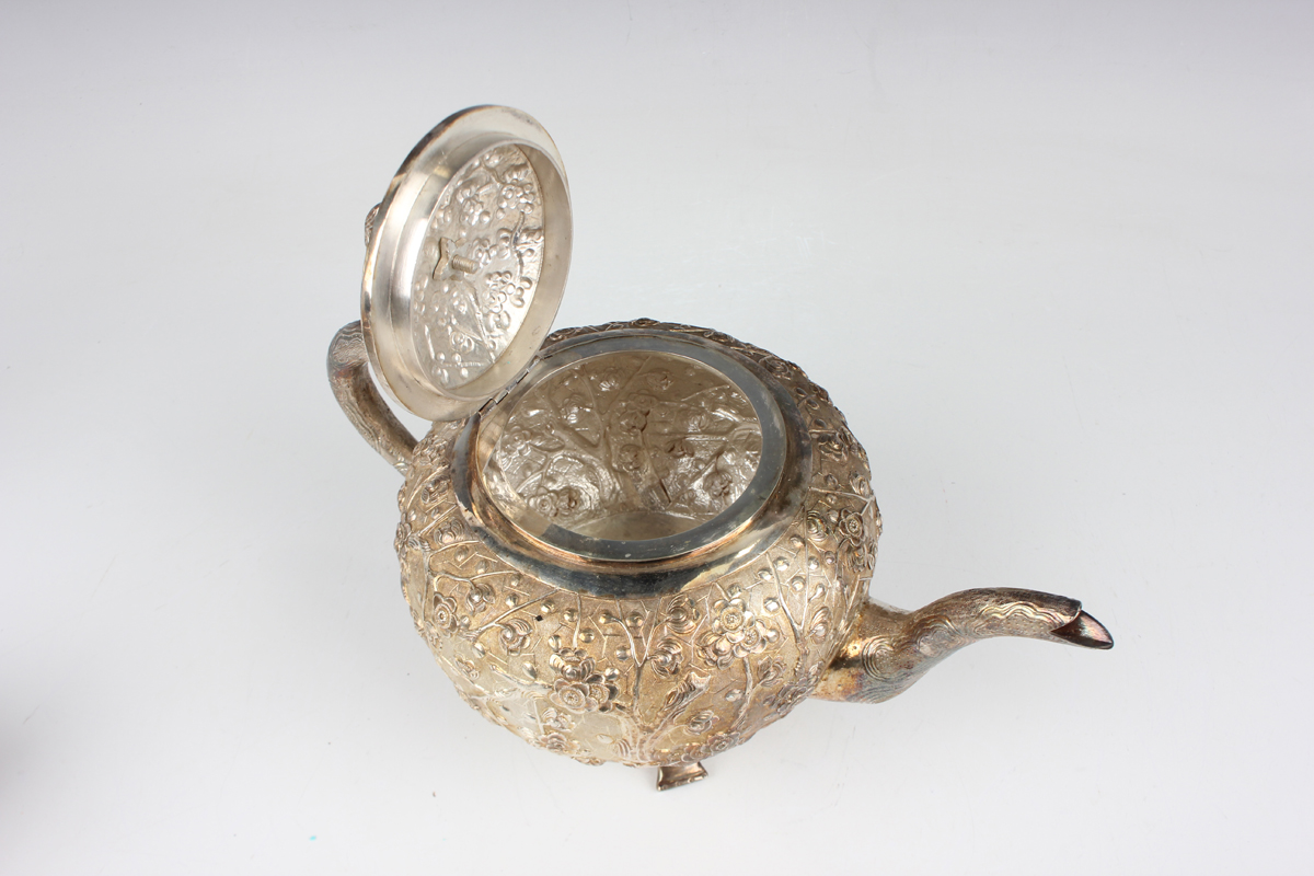 A Chinese export silver three-piece tea set by Wang Hing & Co of Hong Kong, late 19th/early 20th - Image 16 of 20