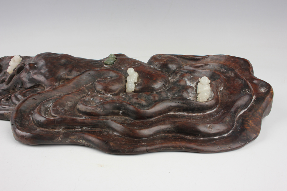 A Chinese hardwood carving, probably 20th century, modelled as a gnarled lingzhi fungus, inset - Image 6 of 22