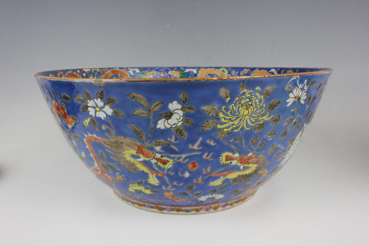 A Chinese porcelain punch bowl, late 19th century, of steep-sided circular form, the exterior - Image 50 of 51