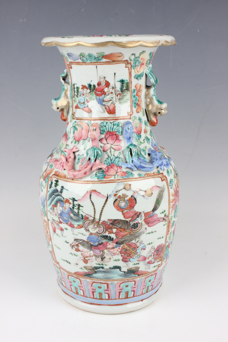 A Chinese Canton famille rose porcelain vase, mid to late 19th century, of shouldered baluster form, - Image 25 of 26