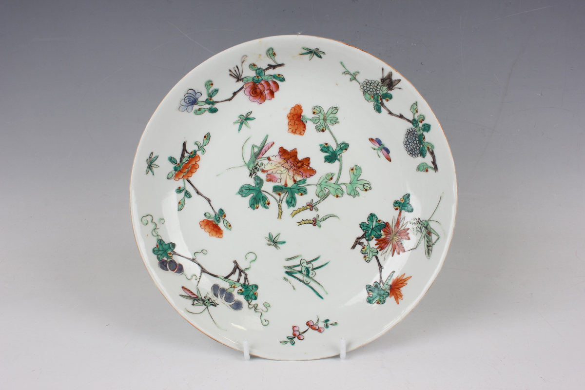 A set of four Chinese famille rose porcelain saucer dishes, mark of Jiaqing but 20th century, each - Image 4 of 19