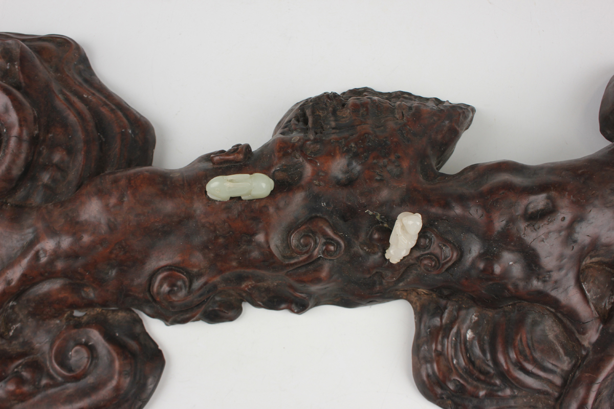 A Chinese hardwood carving, probably 20th century, modelled as a gnarled lingzhi fungus, inset - Image 18 of 22