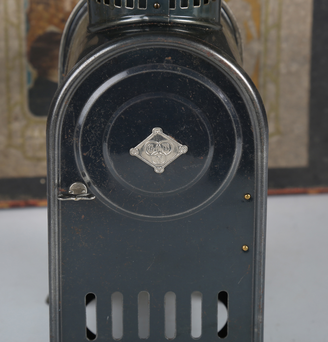 A Gebrüder Bing tinplate magic lantern with ten slides, boxed with chimney and lens (lacking burner, - Image 6 of 10