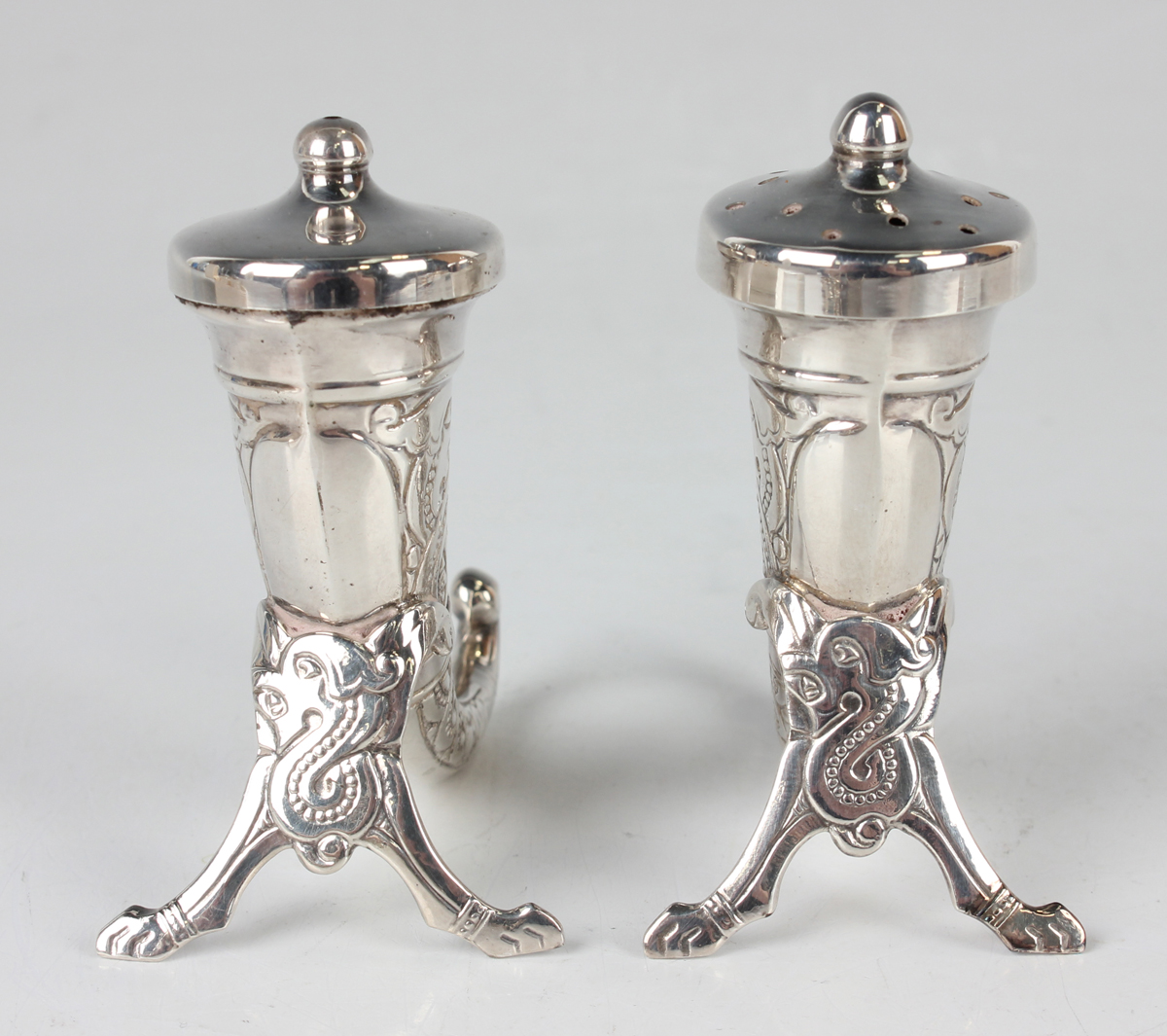 A pair of Norwegian .925 sterling novelty salts, each in the form of a Viking longboat, length 8. - Image 15 of 16