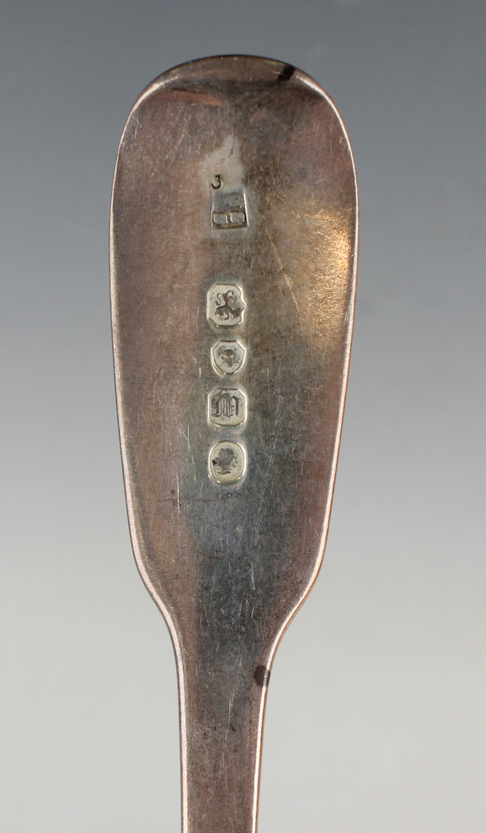 A Victorian part canteen of silver Fiddle pattern cutlery, comprising six tablespoons, nine table - Image 3 of 3