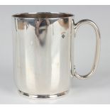 A late Victorian silver cylindrical christening tankard with loop handle, London 1895 by Horace