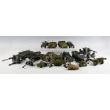A small collection of Dinky Toys army vehicles and accessories, including 155mm mobile gun,