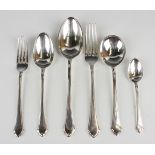 A Mappin & Webb part canteen of plated Pembury pattern cutlery, comprising five tablespoons,