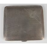 A George VI silver rectangular engine turned cigarette case, the front engraved with the 'RAF'