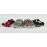 Four 1960s Solido cars, comprising Aston Martin DB4, silver with spun wheels and yellow interior,