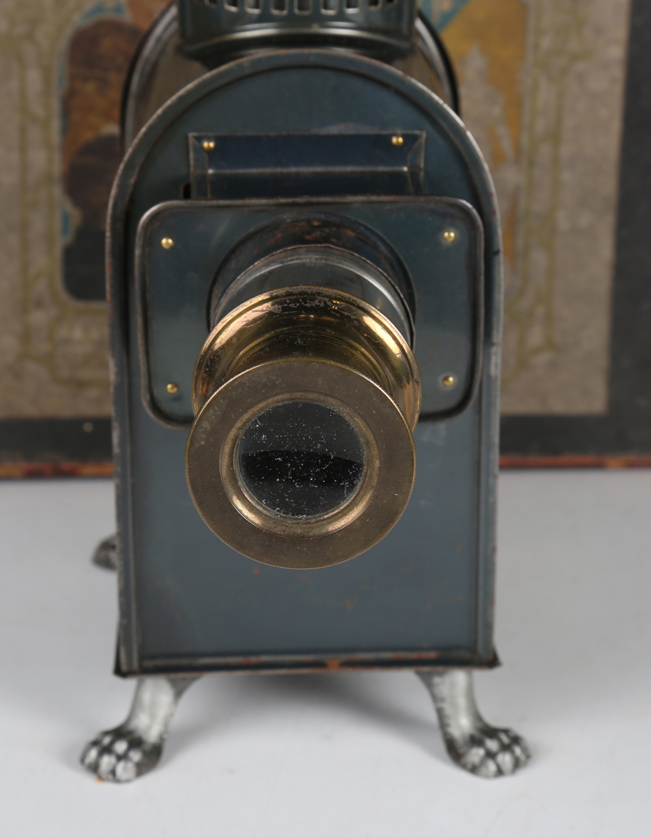 A Gebrüder Bing tinplate magic lantern with ten slides, boxed with chimney and lens (lacking burner, - Image 10 of 10