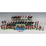 A collection of Britains metal and plastic figures, including mounted Life Guards, mounted police