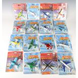 Sixteen Matchbox Sky-Busters aircraft, including SP.2 Corsair A7D, SP.7 Junkers 87B SB-20 helicopter