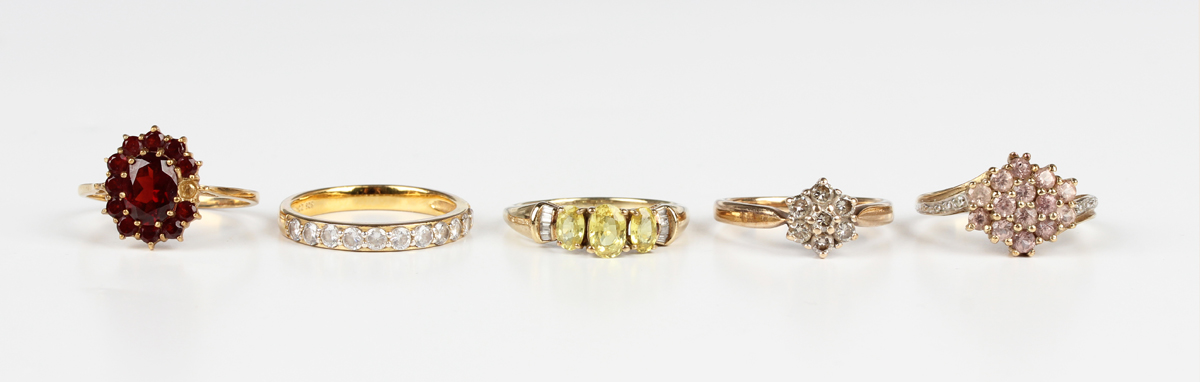 A 9ct gold and diamond seven stone cluster ring, detailed '.49', ring size approx O, a 9ct gold ring - Image 4 of 4