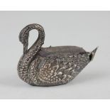 An Edwardian silver novelty pin cushion in the form of a swan with embossed plumage, Birmingham 1907