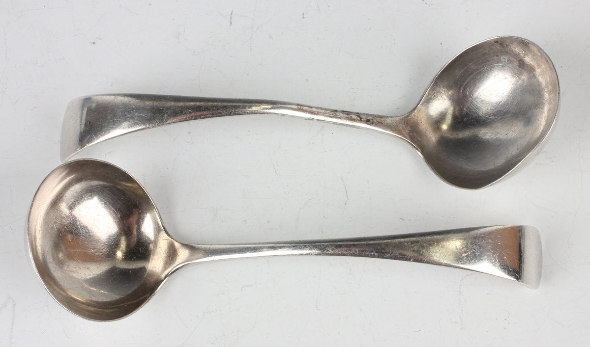 A pair of George III silver Old English pattern bright-cut engraved tablespoons, London 1785 by - Image 5 of 7
