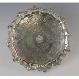 An Edwardian silver circular salver with engraved 'London Rifle Brigade' crest within foliate