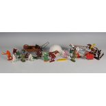 A collection of Timpo and other plastic figures and accessories, including cowboys, Native