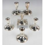 A set of six American Preisner Silver Company sterling candlesticks, each with ovoid sconce on a