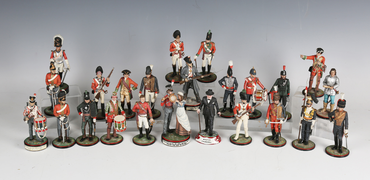 Twenty-four Stadden Studio painted metal military figures, including Winston Churchill, Musician