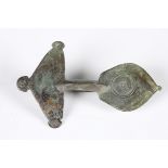 A large copper alloy Visigothic brooch, 6th century AD, length 7cm. Note: from the estate of a