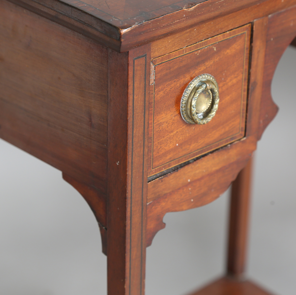 An Edwardian mahogany oval two-tier occasional table, on fluted tapering legs, height 67cm, width - Image 2 of 14