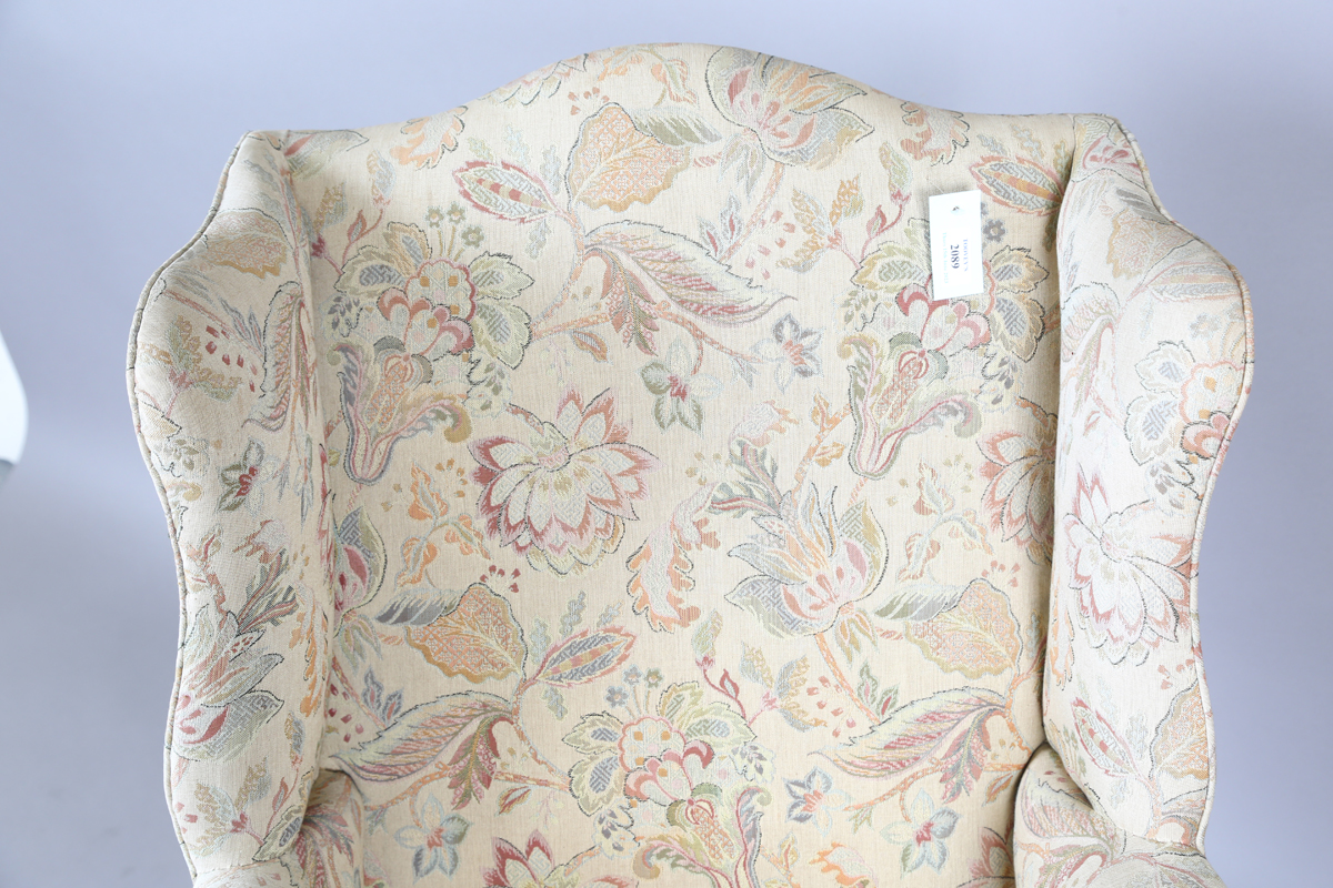 A 20th century George III style wingback armchair, upholstered in foliate machined tapestry style - Image 12 of 12