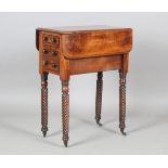 A William IV mahogany drop-flap work table, on spiral reeded legs, height 73cm, width 55cm.