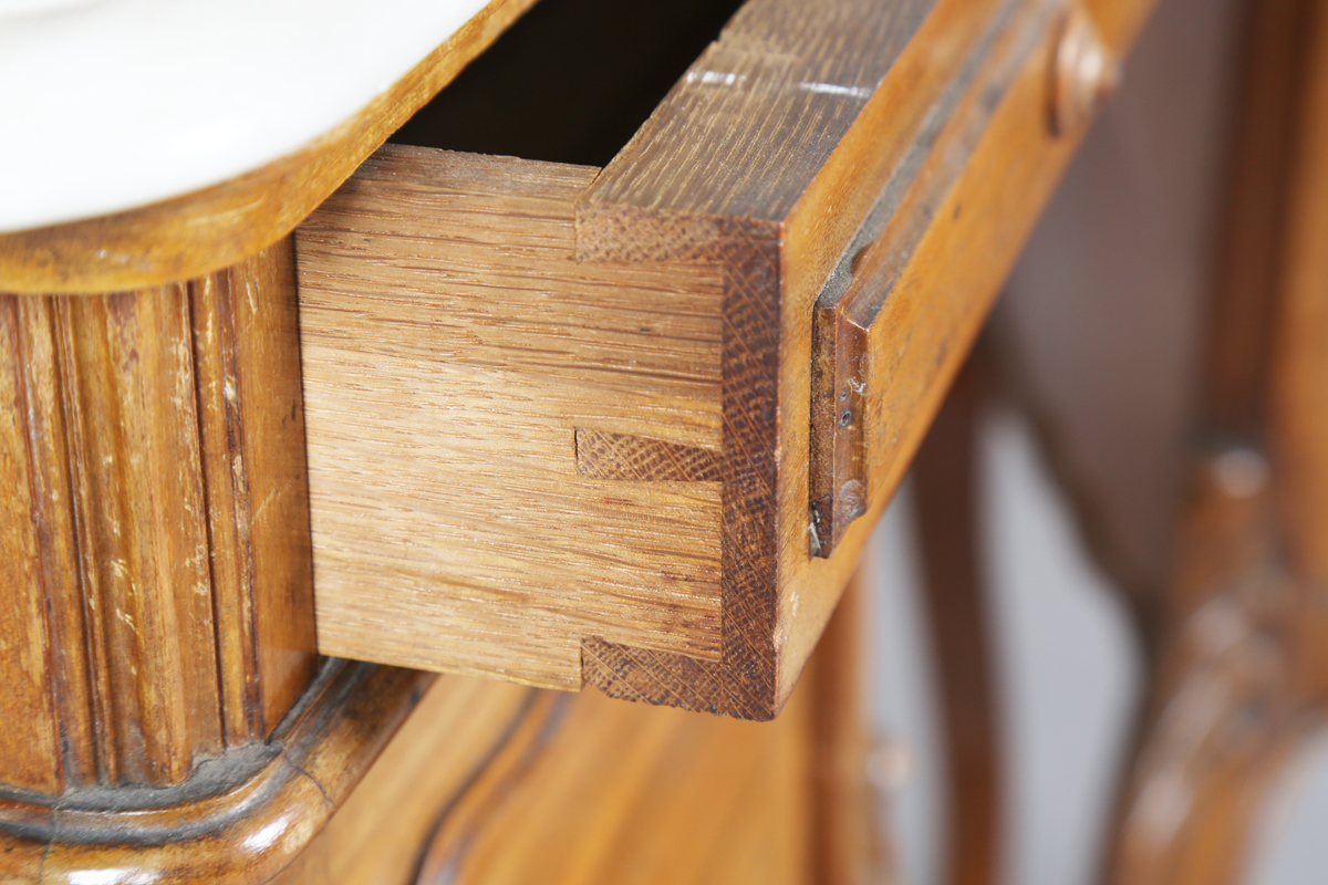 A pair of early 20th century French mahogany and white marble-topped beside cabinets, each fitted - Image 17 of 20