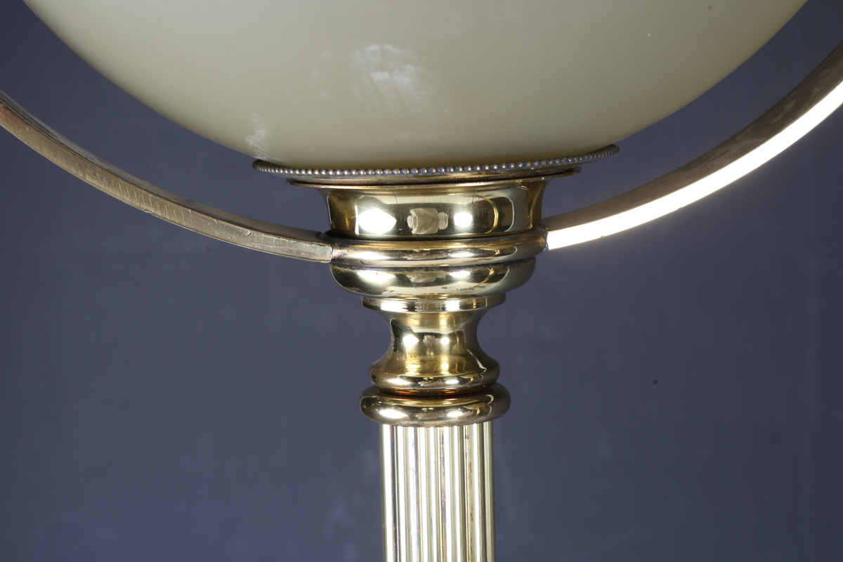 A pair of late 20th century Victorian style gilt brass table lamps, each with an opaque glass - Image 15 of 16