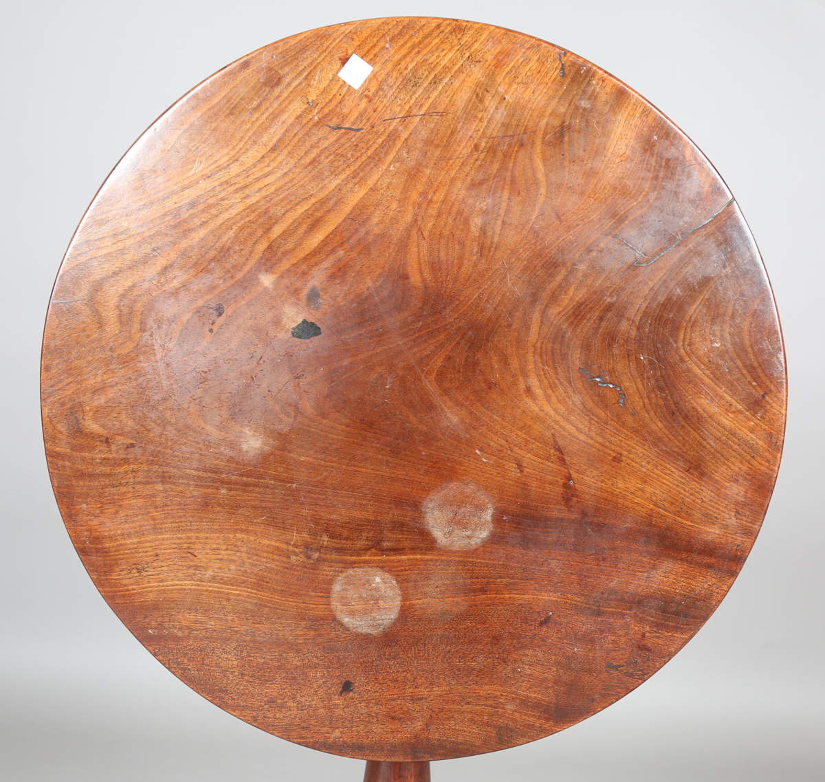 A George III mahogany circular tip-top wine table, raised on tripod legs, height 69cm, diameter - Image 7 of 9