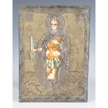 A late 19th/early 20th century Greek icon depicting Saint Agios Fanourios, the painted wood plaque