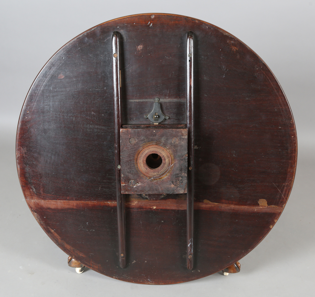 A George III mahogany tip-top supper table with later carved base, the birdcage mount above a fluted - Image 5 of 8