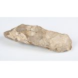 A Sussex-found Mesolithic flint pick of long flaked form, detailed in ink to one side 'Truggers',