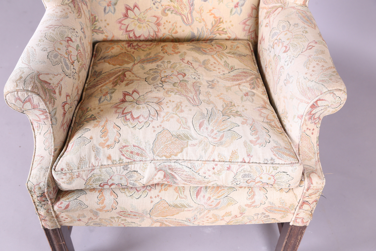 A 20th century George III style wingback armchair, upholstered in foliate machined tapestry style - Image 10 of 12