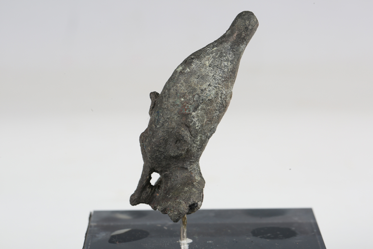 An Egyptian bronze head and shoulders bust of Osiris, height 6.5cm, mounted within a detailed - Image 3 of 8