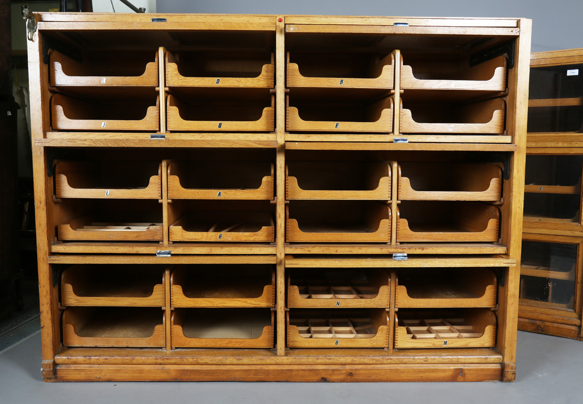A pair of mid-20th century oak haberdashery cabinets, each fitted with six glazed doors enclosing - Image 10 of 10