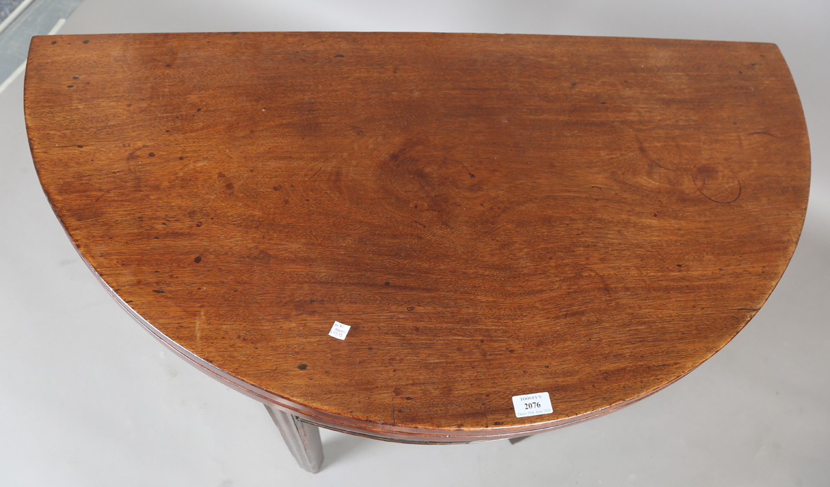 An early 19th century mahogany demi-lune fold-over tea table, raised on block legs, height 76cm, - Image 7 of 7