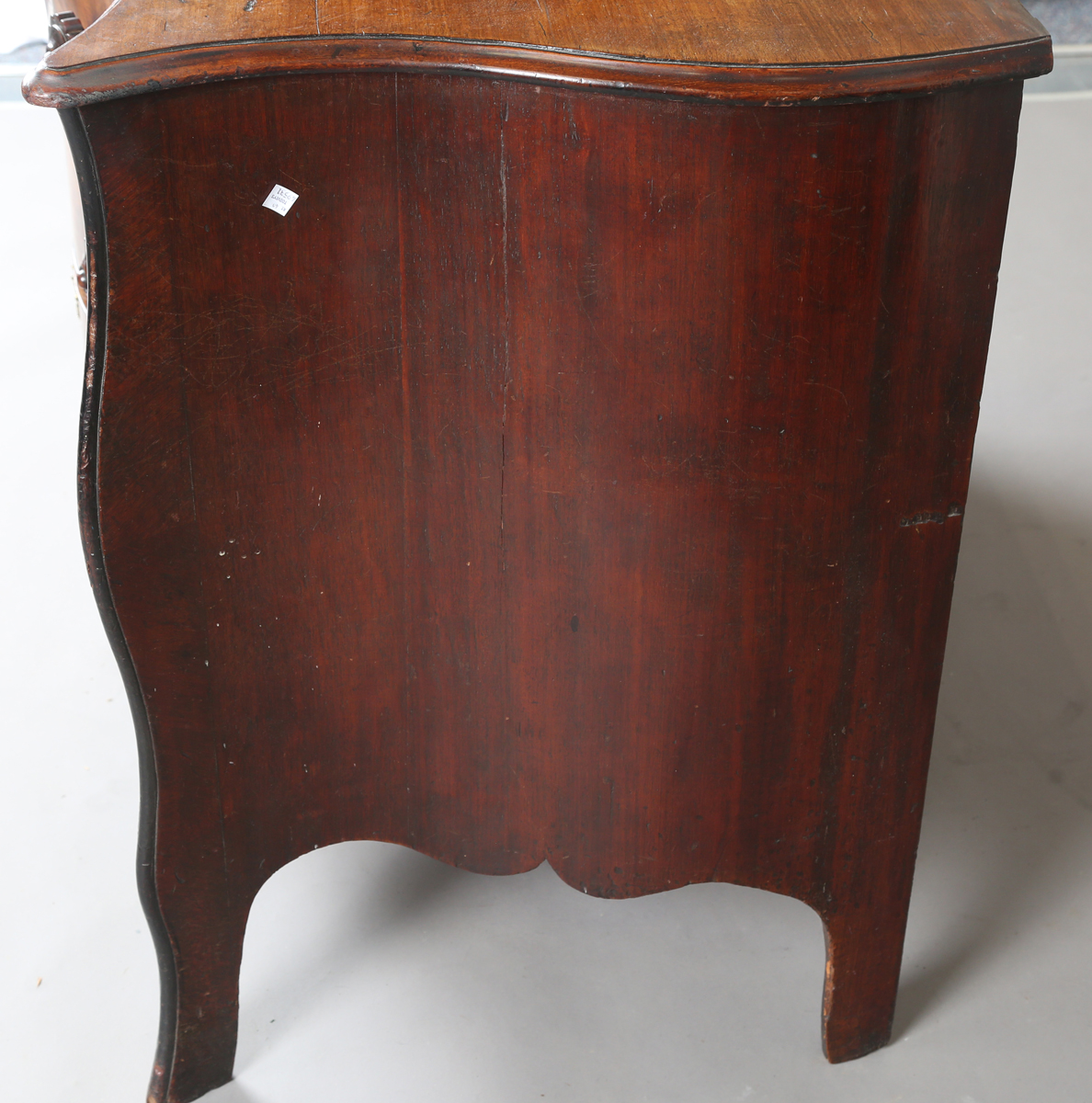 An 18th century and later mahogany serpentine fronted chest of three drawers with later carved - Image 4 of 11