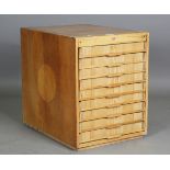 A mid-20th century oak table-top nine-drawer specimen chest, height 50cm, width 39cm. Provenance: