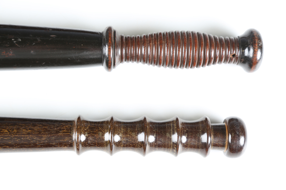 A Victorian ebonized wooden policeman's truncheon of tapering form with a shaped ribbed handle, - Image 8 of 11