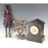 A modern composite Black Forest style hat rack in the form of a hare, height 49cm, a Victorian black