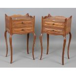 A pair of 20th century French cherry bedside chests with galleried tops and cabriole legs, height