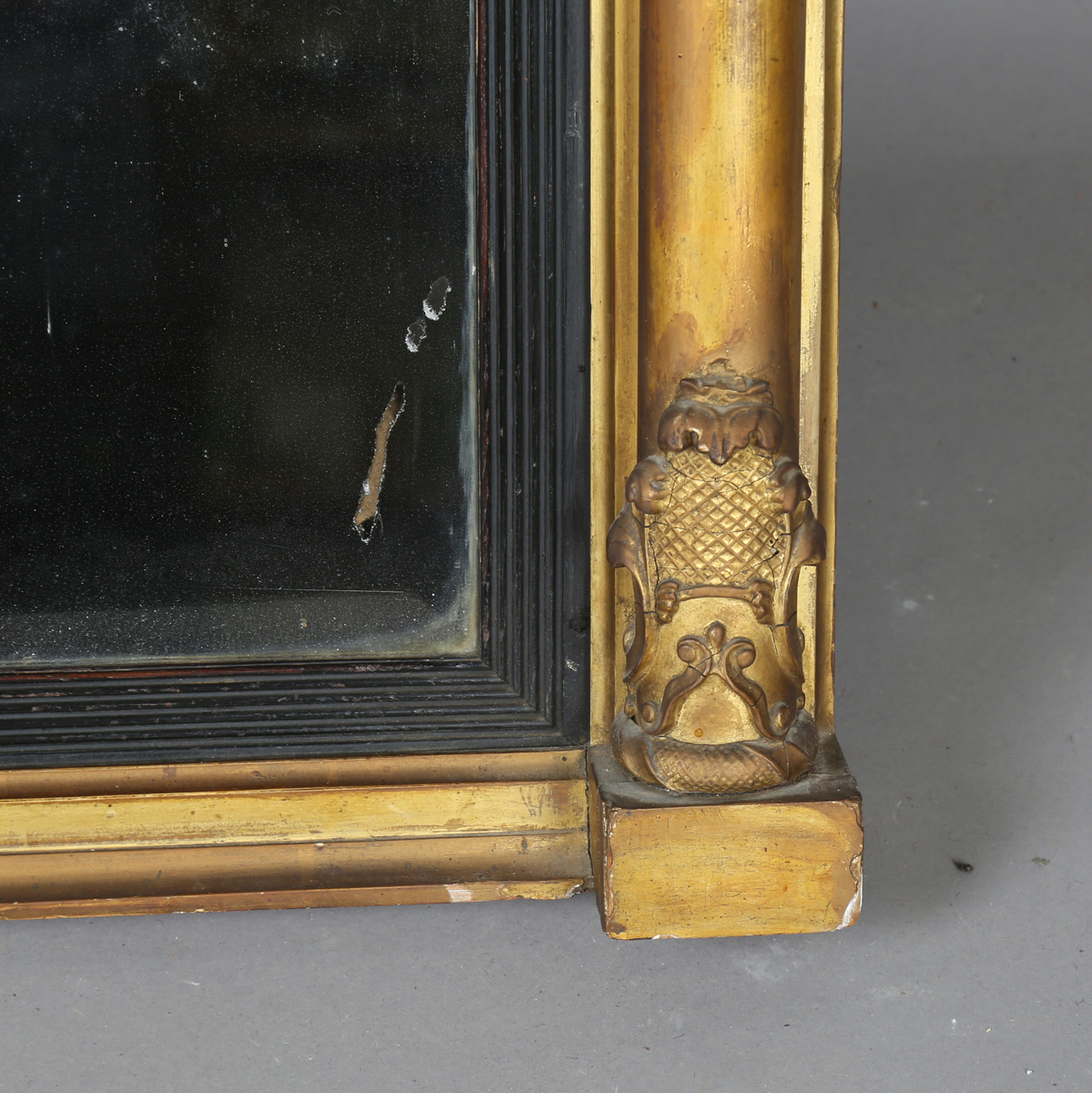 An early 19th century giltwood pier mirror with a carved foliate frieze and foliate cartouche- - Image 6 of 11