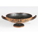 A Greek Attic style twin-handled terracotta footed bowl, probably 19th century Grand Tour, the sides