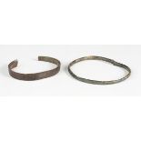 A European Roman bronze bracelet with circular and roulette decorated patterns, width 8cm,