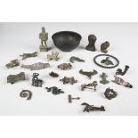 A group of 20th century Grand Tour artefacts, including Roman style brooches, a bronze model of an