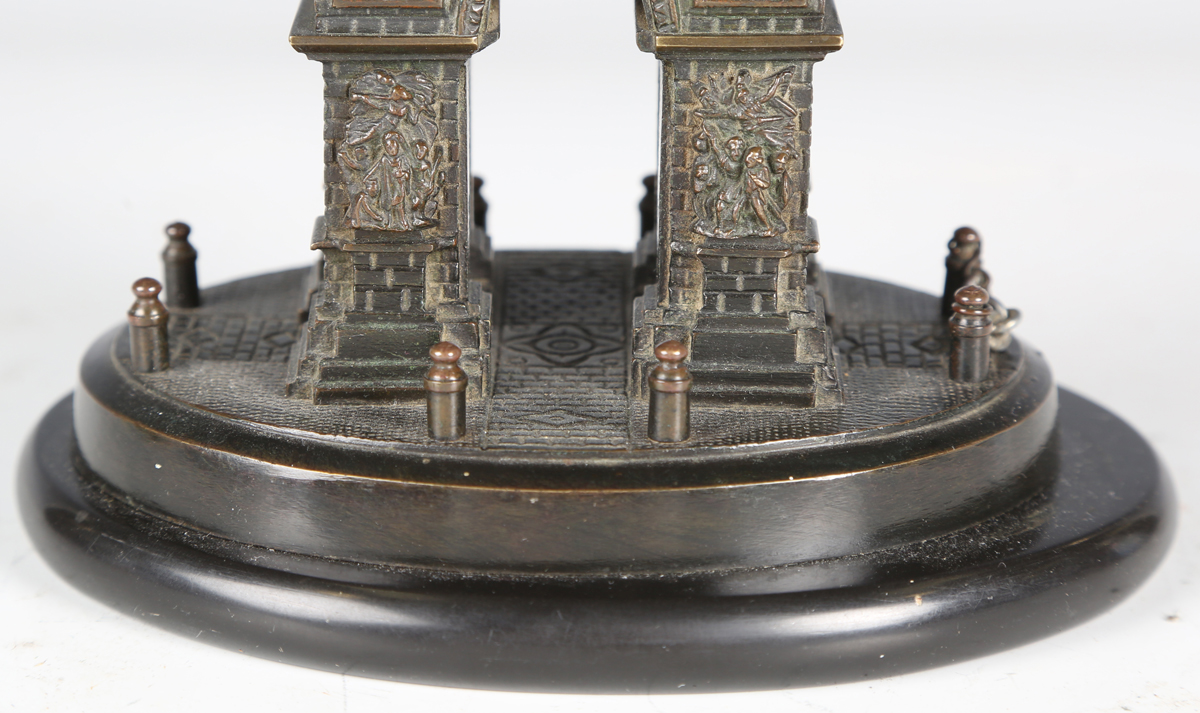 A late 19th/early 20th century brown patinated cast bronze model of the Arc de Triomphe, raised on - Image 7 of 9