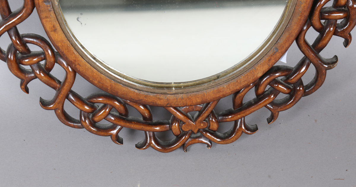 A 20th century Chinese style hardwood circular wall mirror with a carved and pierced frame, diameter - Image 3 of 4